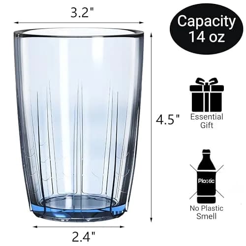 ZEAYEA Set of 6 Acrylic Drinking Cups, 14 oz | Unbreakable, Reusable, Stackable Water Glasses for Indoors & Outdoors thumbnail 2