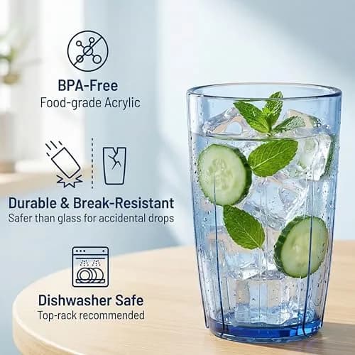ZEAYEA Set of 6 Acrylic Drinking Cups, 14 oz | Unbreakable, Reusable, Stackable Water Glasses for Indoors & Outdoors thumbnail 3
