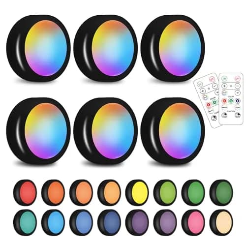 SIXDEFLY Wireless LED Puck Lights 6 Pack, 16 Color Changing, 40mm (1.57in) Diameter, Remote Control, Battery Powered thumbnail 1
