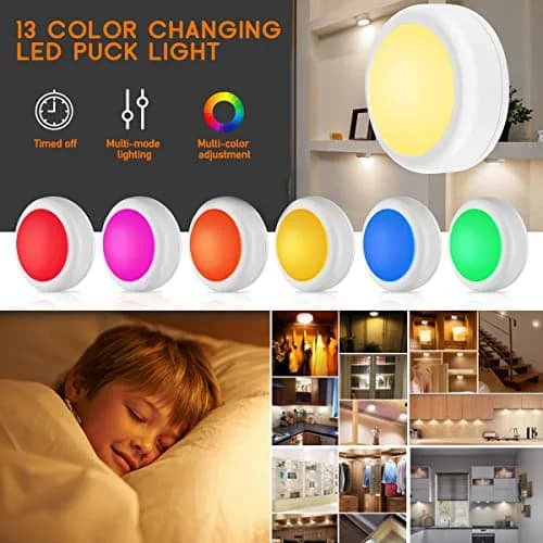 SIXDEFLY Wireless LED Puck Lights 6 Pack, 16 Color Changing, 40mm (1.57in) Diameter, Remote Control, Battery Powered thumbnail 4