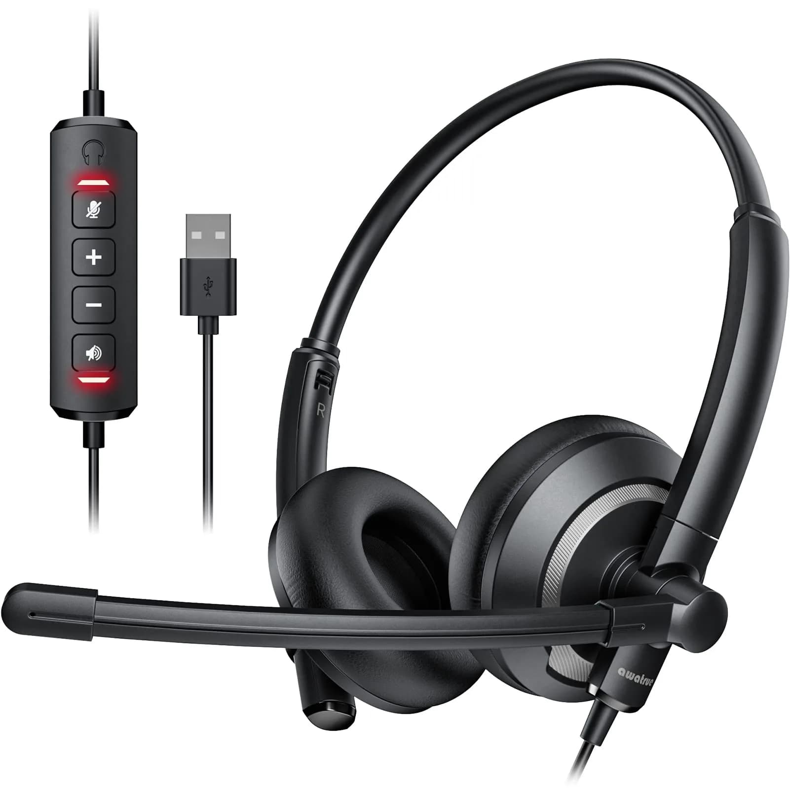 awatrue EH05-U Wired USB Headset with Noise Cancelling Microphone | 4 oz Lightweight On-Ear Computer Headset