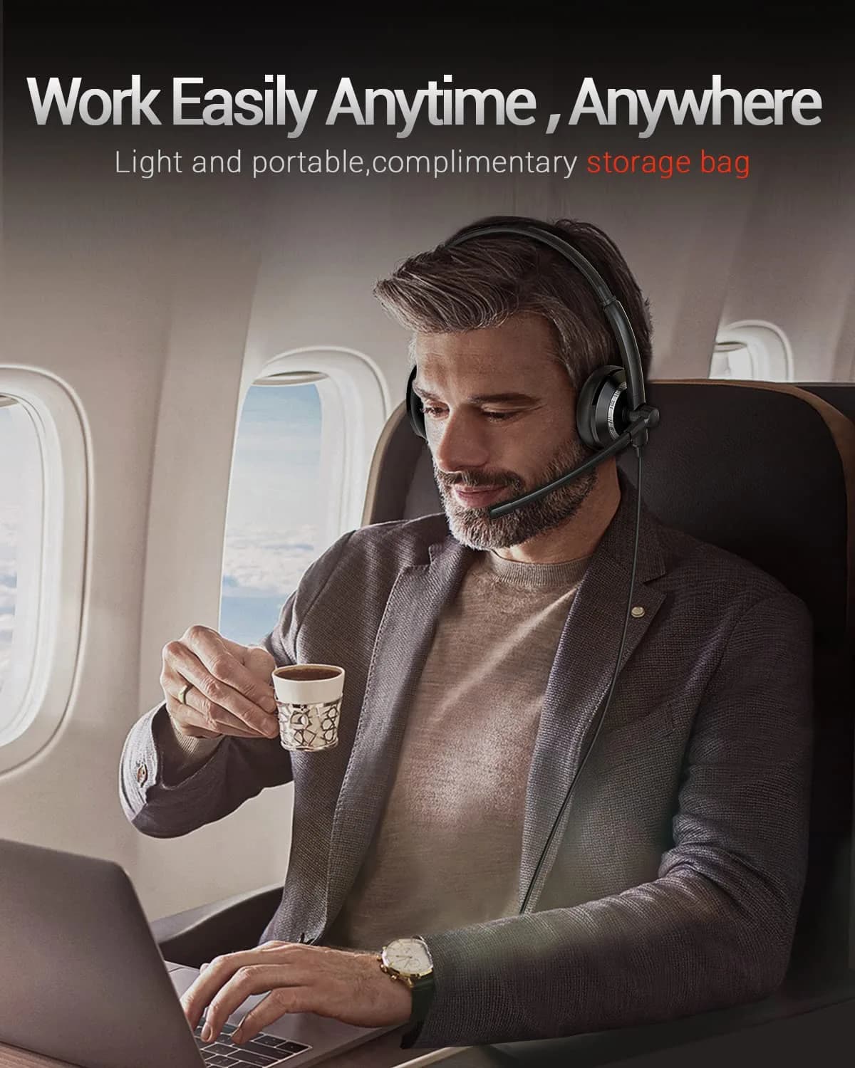 awatrue EH05-U Wired USB Headset with Noise Cancelling Microphone | 4 oz Lightweight On-Ear Computer Headset - view 5