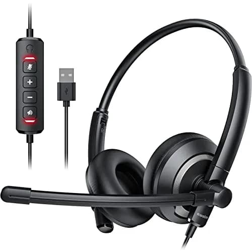 awatrue EH05-U Wired USB Headset with Noise Cancelling Microphone | 4 oz Lightweight On-Ear Computer Headset thumbnail 1