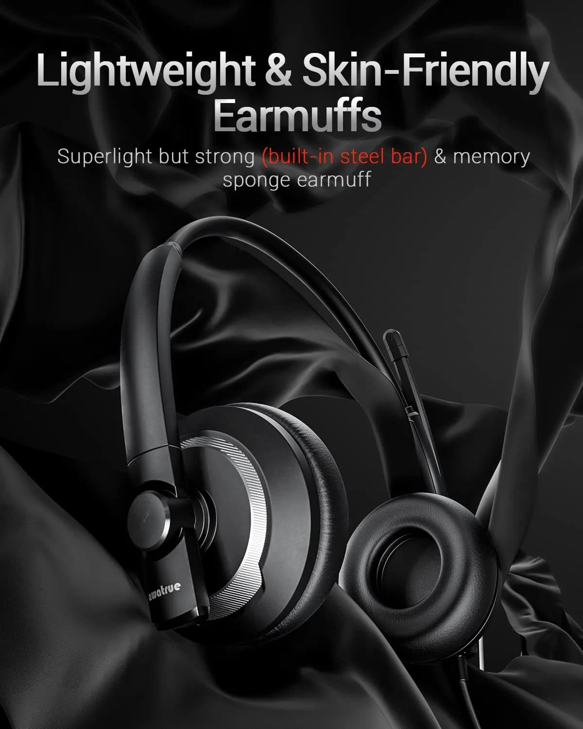 awatrue EH05-U Wired USB Headset with Noise Cancelling Microphone | 4 oz Lightweight On-Ear Computer Headset - view 2