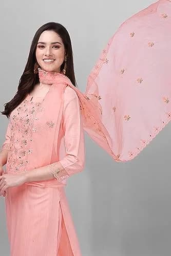 TRENDMALLS Women's Cotton Embroidery Kurta Pant Suit Set XXL Light Pink | Ready to Wear Ethnic Wear thumbnail 7