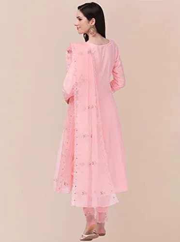 TRENDMALLS Women's Cotton Embroidery Kurta Pant Suit Set XXL Light Pink | Ready to Wear Ethnic Wear thumbnail 2
