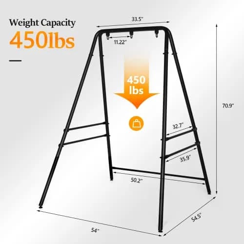 ONCLOUD Upgraded Hammock Chair Stand Metal Swing Frame, Heavy Duty Steel, Black | Indoor & Outdoor Support thumbnail 4