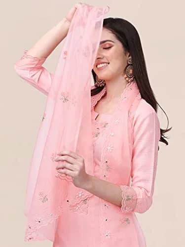 TRENDMALLS Women's Cotton Embroidery Kurta Pant Suit Set Medium 109cm (43 In) | Festive Light Pink Ready-to-Wear thumbnail 5