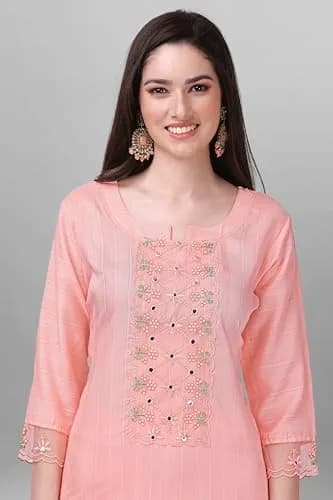 TRENDMALLS Women's Cotton Embroidery Kurta Pant Suit Set Medium 109cm (43 In) | Festive Light Pink Ready-to-Wear thumbnail 6