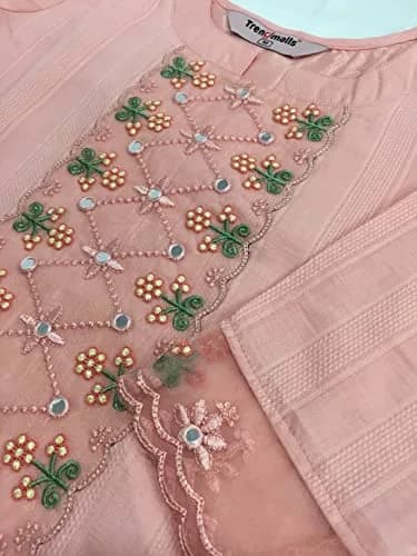 TRENDMALLS Women's Cotton Embroidery Kurta Pant Suit Set Medium 109cm (43 In) | Festive Light Pink Ready-to-Wear thumbnail 8
