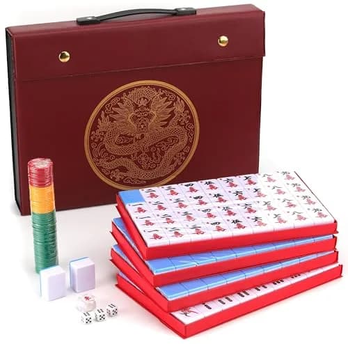 Mose Cafolo Chinese Mahjong Game Set 144 Tiles, 1.5" X-Large Melamine Tiles with Carrying Travel Case | Educational Board Game for Adults thumbnail 1