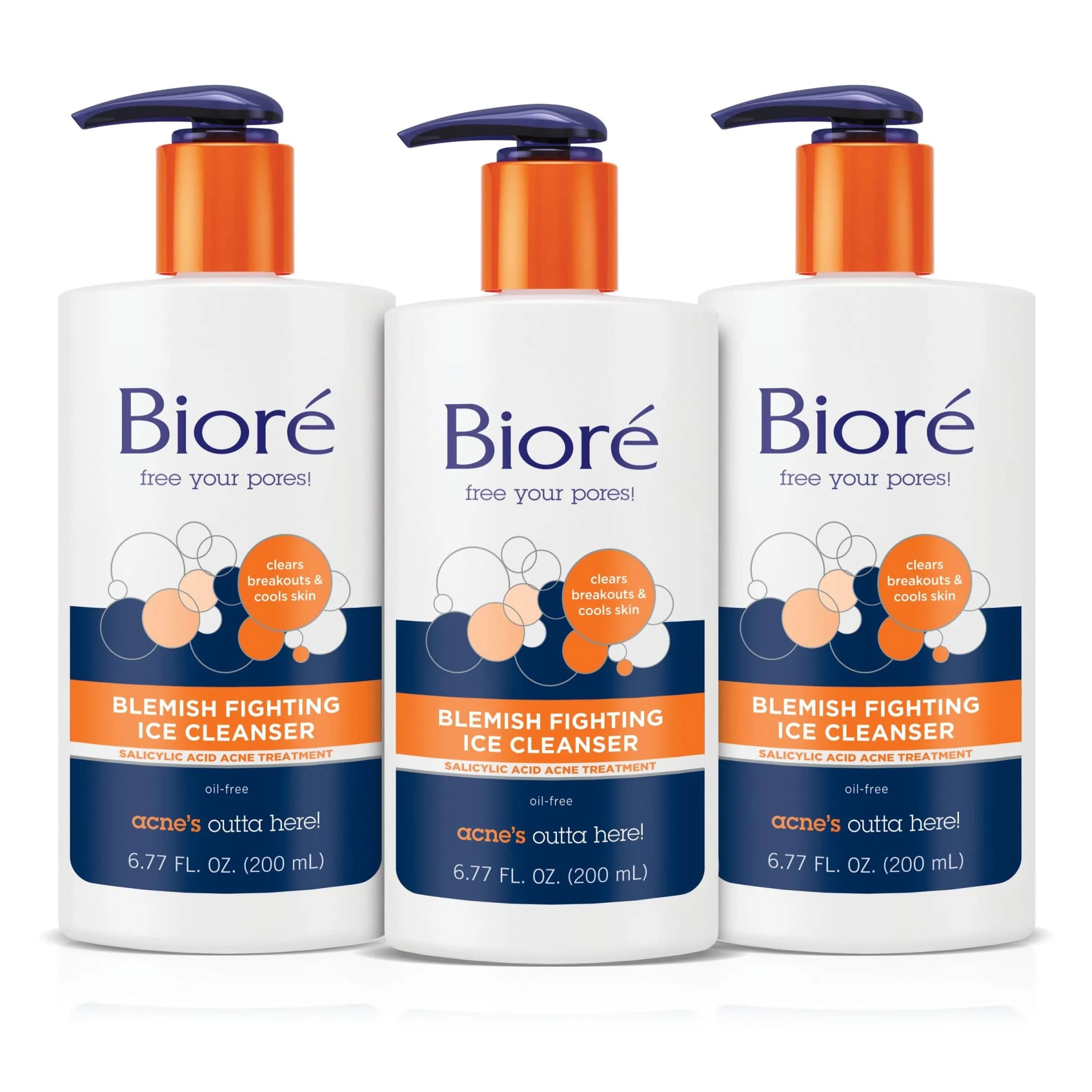 Bioré Blemish Fighting Ice Cleanser With Salicylic Acid, 200 ml (6.77 Fl Oz) - Pack of 3 | Fights Acne & Controls Oil - main product image