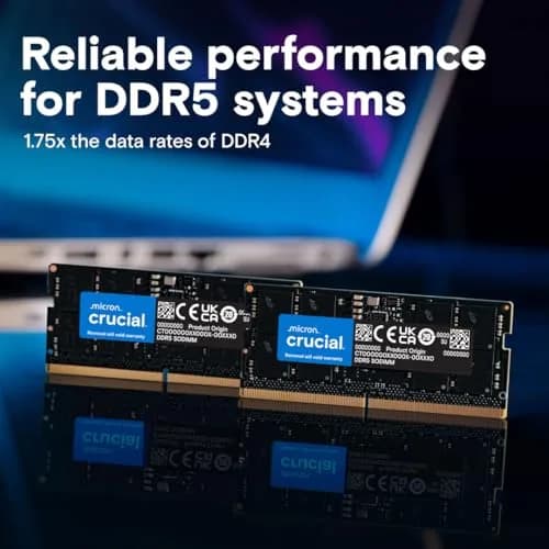 Crucial 32GB DDR5 RAM 5600MHz SODIMM 262-Pin | 177.42 GB/s Data Transfer Rate thumbnail 2