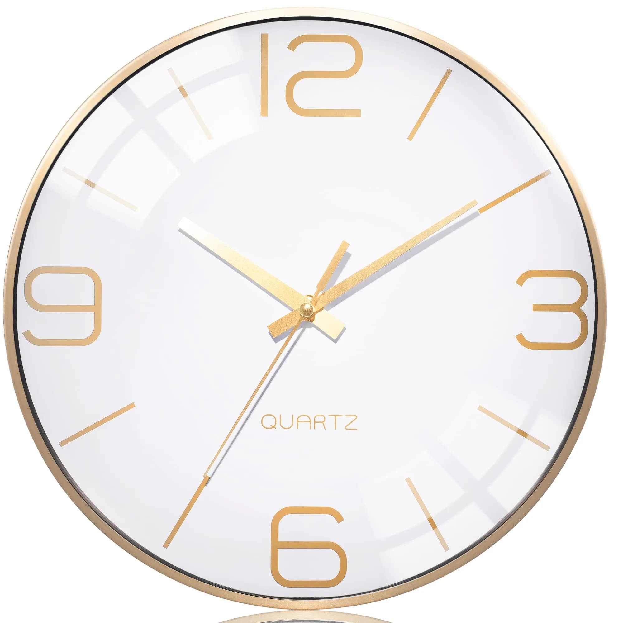 AYRELY 12 Inch Silent Wall Clock for Living Room & Bedroom | Modern Gold Metal Frame Decor — White