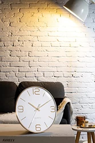 AYRELY 12 Inch Silent Wall Clock for Living Room & Bedroom | Modern Gold Metal Frame Decor thumbnail 4