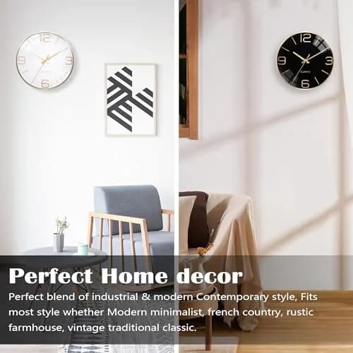 AYRELY 12 Inch Silent Wall Clock for Living Room & Bedroom | Modern Gold Metal Frame Decor thumbnail 7