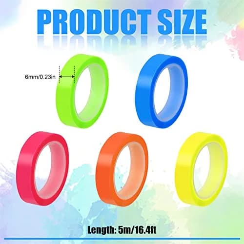 AIEX Highlighter Tapes 5 Rolls 0.23inch x 16.4ft | Fluorescent Neon Removable Tape for Students & Teachers thumbnail 2