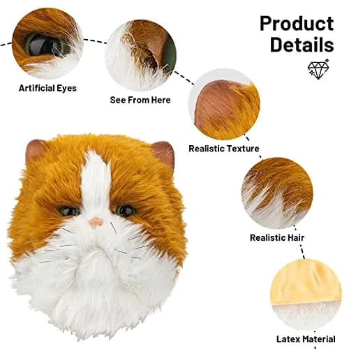 PartyHop Realistic Cat Head Mask for Adults | Latex Animal Costume Mask thumbnail 7