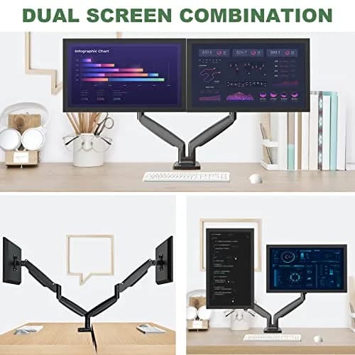 UPGRAVITY Gas Spring Dual Monitor Desk Mount for 22-34" Ultrawide Screens | Fully Adjustable, Supports 26.5lbs per arm thumbnail 5