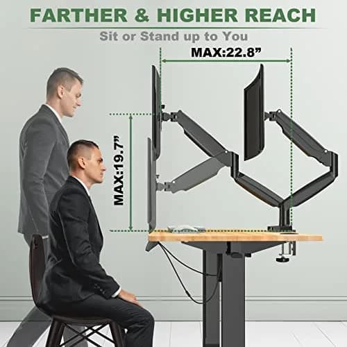 UPGRAVITY Gas Spring Dual Monitor Desk Mount for 22-34" Ultrawide Screens | Fully Adjustable, Supports 26.5lbs per arm thumbnail 6