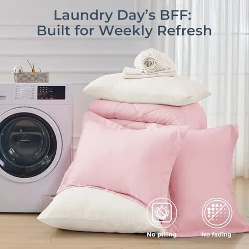HEVUMYI King Comforter Set Pink & Ivory | Cloud-Soft Microfiber Bedding thumbnail 7