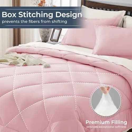HEVUMYI King Comforter Set Pink & Ivory | Cloud-Soft Microfiber Bedding thumbnail 4