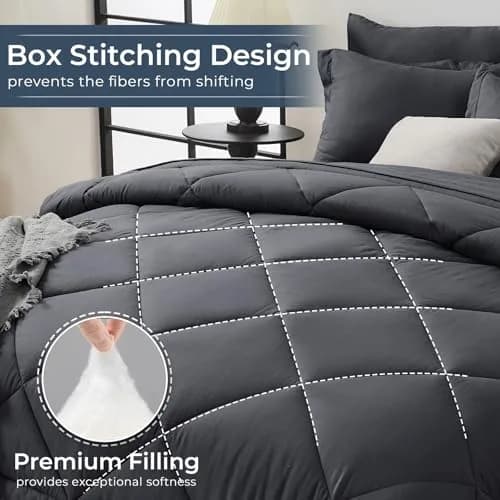 HEVUMYI 7-Piece Queen Comforter Set Dark Grey 224cm x 224cm | Cloud-Like Microfiber Bedding for All Seasons thumbnail 4