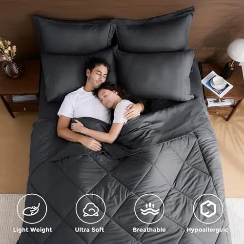 HEVUMYI 7-Piece Queen Comforter Set Dark Grey 224cm x 224cm | Cloud-Like Microfiber Bedding for All Seasons thumbnail 2
