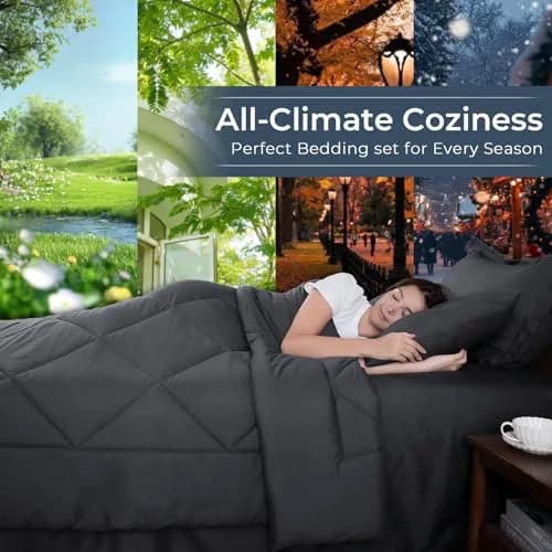HEVUMYI 7-Piece Queen Comforter Set Dark Grey 224cm x 224cm | Cloud-Like Microfiber Bedding for All Seasons thumbnail 3