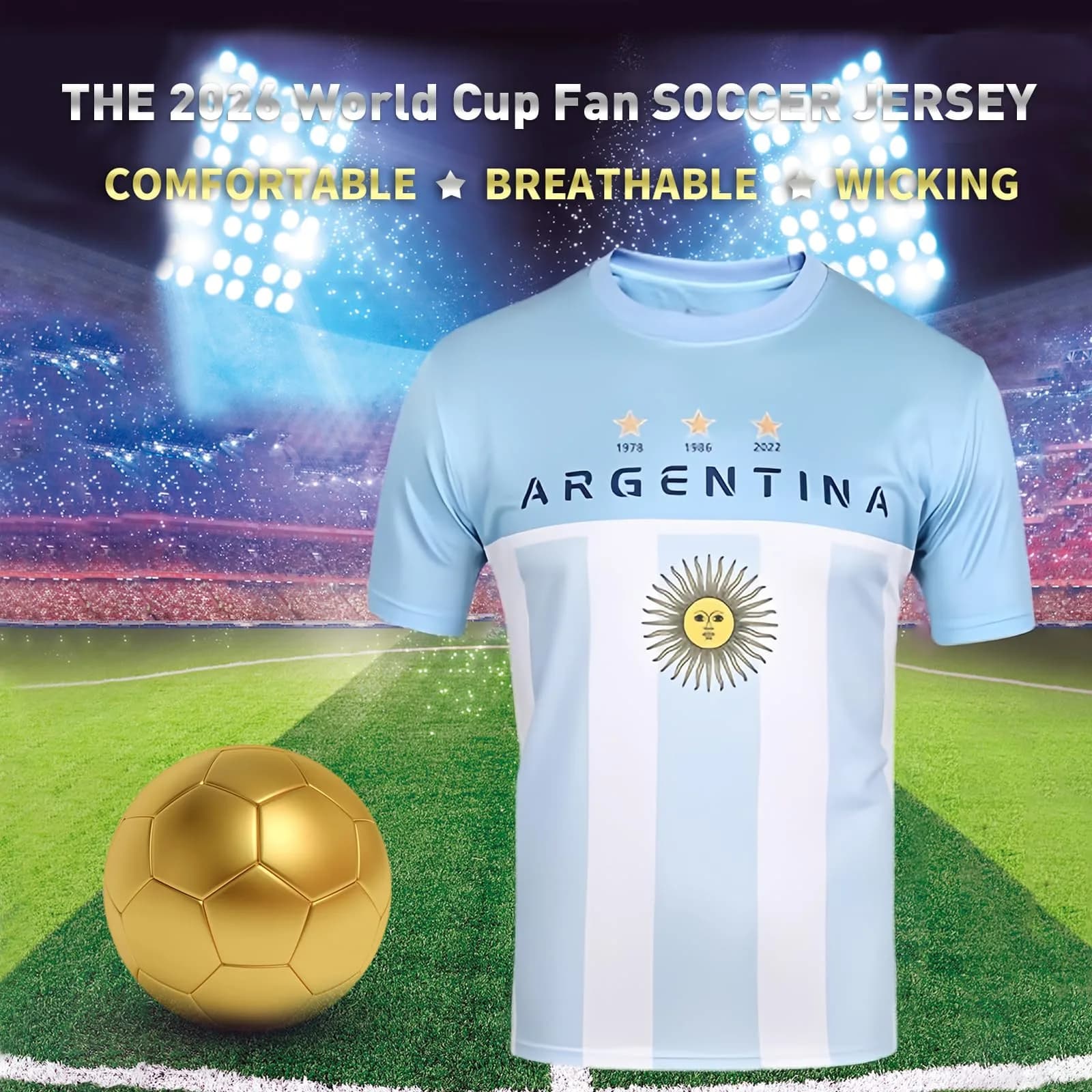 DIBEI Argentina 2026 World Cup Fan Soccer Jersey X-Large | Support Your Team in Style thumbnail 3