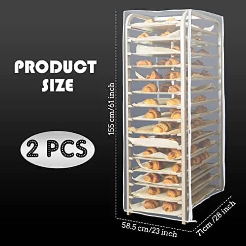 Riakrum Clear 2 Pcs 20-Tier Pan Rack Covers 71.1 cm (28" L x 23" W x 61" H) | Protects Food from Dust thumbnail 2