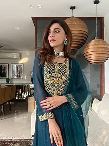 I Jewels Gold Plated Green Stone Studded Pearl Choker Necklace Jewellery Set for Women | 25.4cm (10 inch) Length thumbnail 7