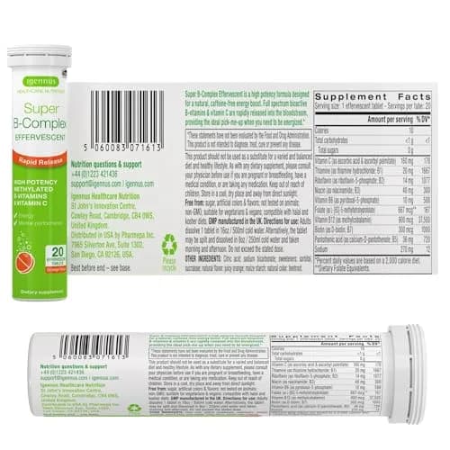 Igennus Super B-Complex Methylated Liquid B-Vitamin Effervescent Supplement Orange 20 Count (Pack of 6) | Bioactive B-Vitamins for Energy & Mental Performance thumbnail 6