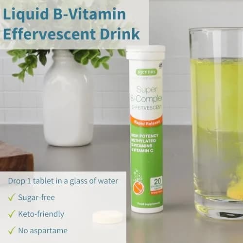 Igennus Super B-Complex Methylated Liquid B-Vitamin Effervescent Supplement Orange 20 Count (Pack of 6) | Bioactive B-Vitamins for Energy & Mental Performance thumbnail 2