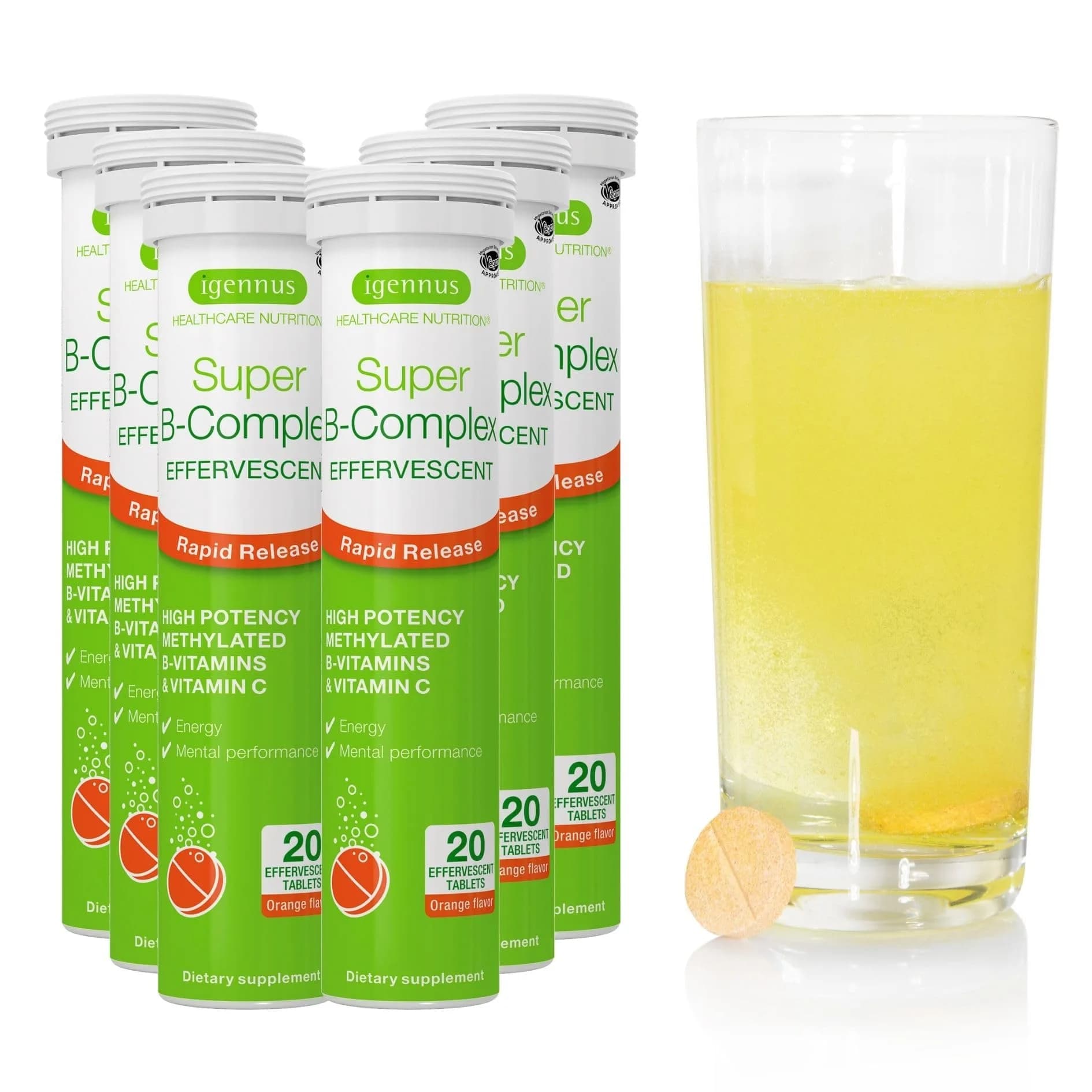 Igennus High Absorption Super B-Complex Tablets 60 Count (2 Month Supply) | Methylated B Vitamins for Energy & Mood — Orange