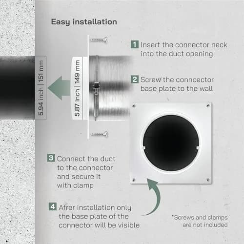 Vent Systems Round 6" Inch White Air Vent Duct Connector Flange | Plastic HVAC Pipe Fitting for Dryer & Ventilation thumbnail 4