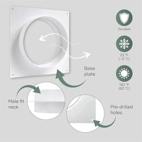 Vent Systems Round 6" Inch White Air Vent Duct Connector Flange | Plastic HVAC Pipe Fitting for Dryer & Ventilation thumbnail 5