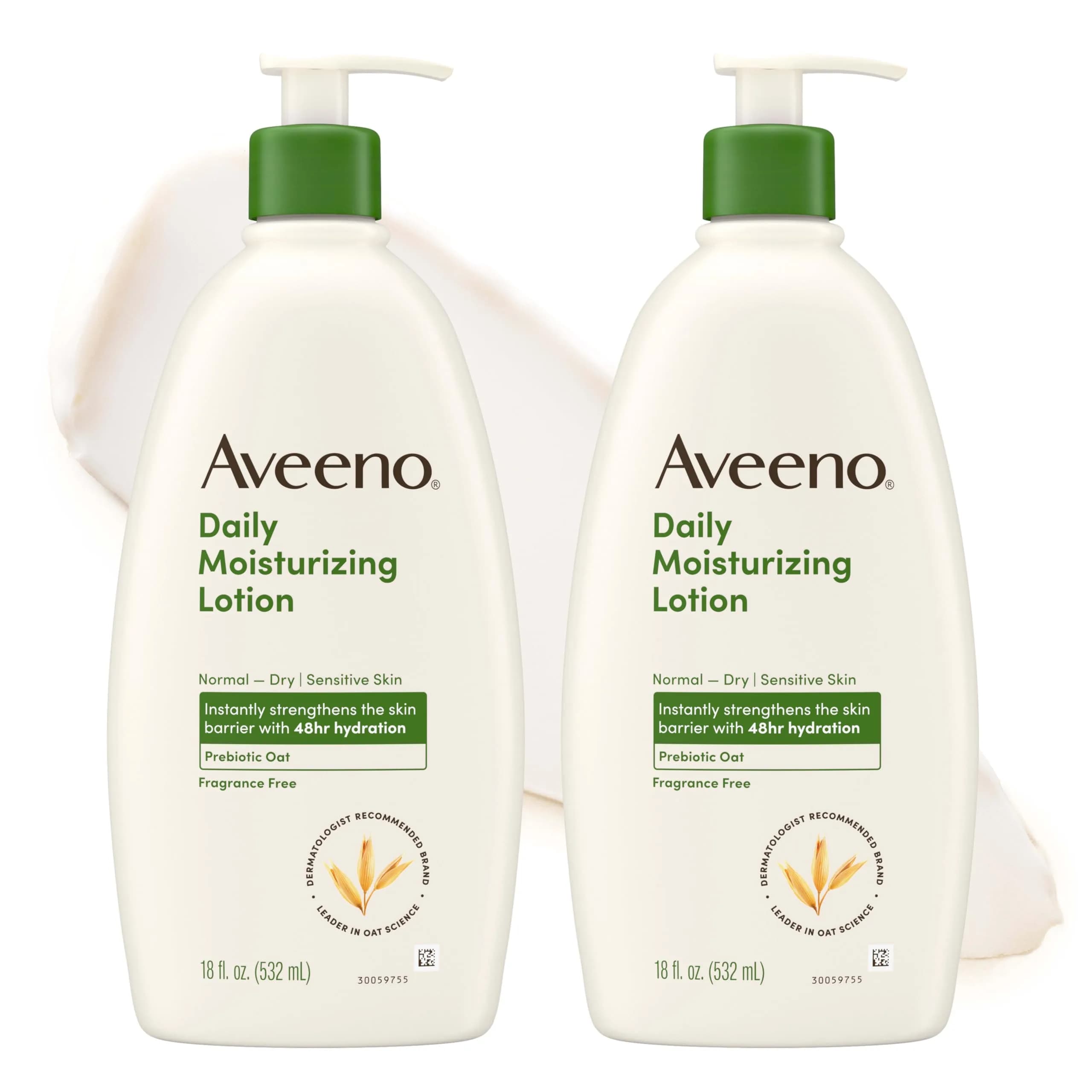 Aveeno Daily Moisturizing Lotion Fragrance-Free for Dry Skin 2x592ml (2x20 Fl Oz) | Hydrates and Protects Skin Barrier — 18 Fl Oz