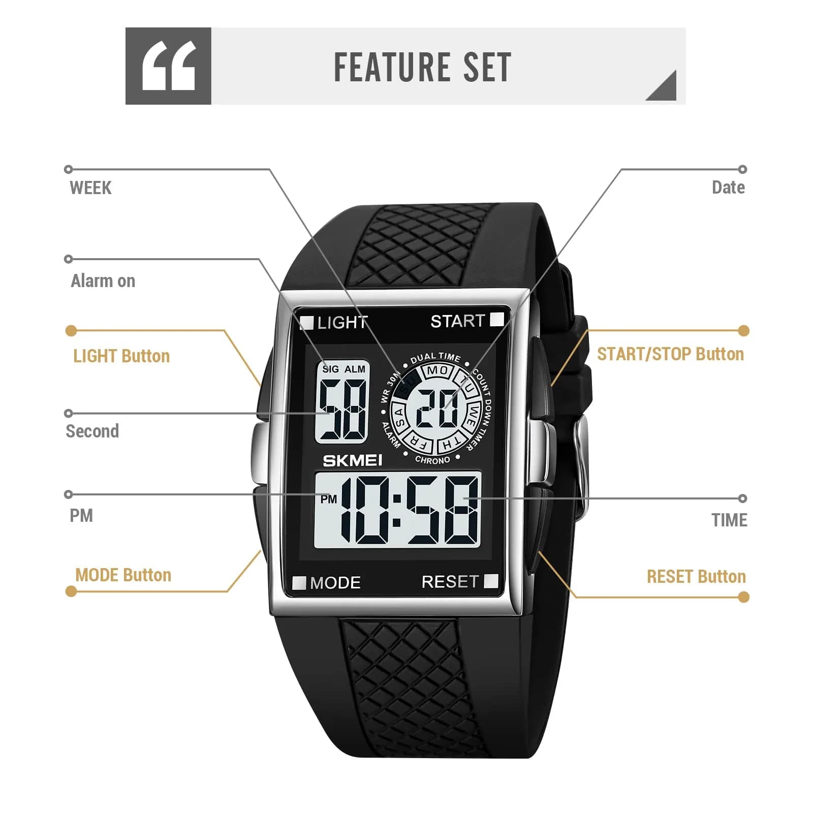 Gosasa Men's Digital Airplane Watch 47mm Case | Aviation-Inspired Design with LED Light - view 7