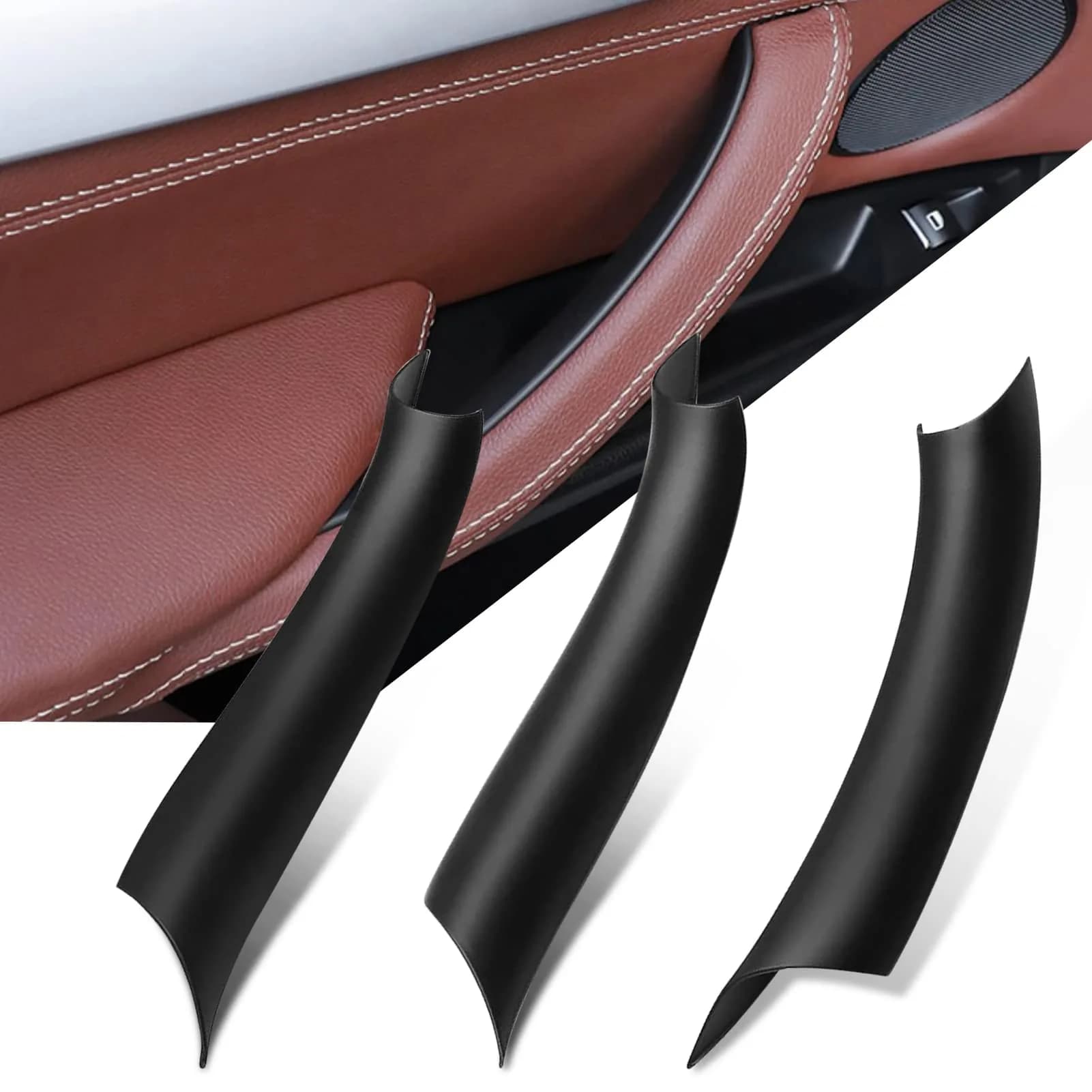 Jaronx Black ABS+PC Door Handle Cover Set for BMW X5 F15/X6 F16 3-Piece | Fixes Sticky OEM Handles — Black Cover