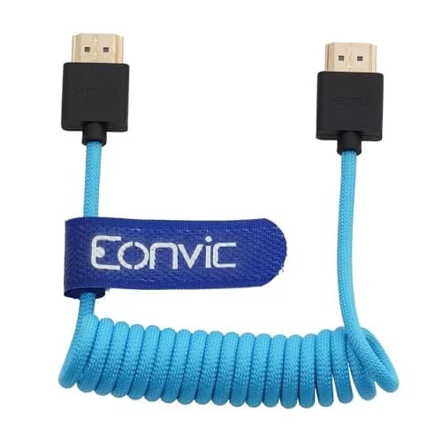 Eonvic 2.1 HDMI Coiled Cable 8K HDMI to HDMI Cable High Speed Thin HDMI Male to Male Extender Braided Coiled Cable 25cm | Supports 8K/60Hz & 4K/120Hz thumbnail 2