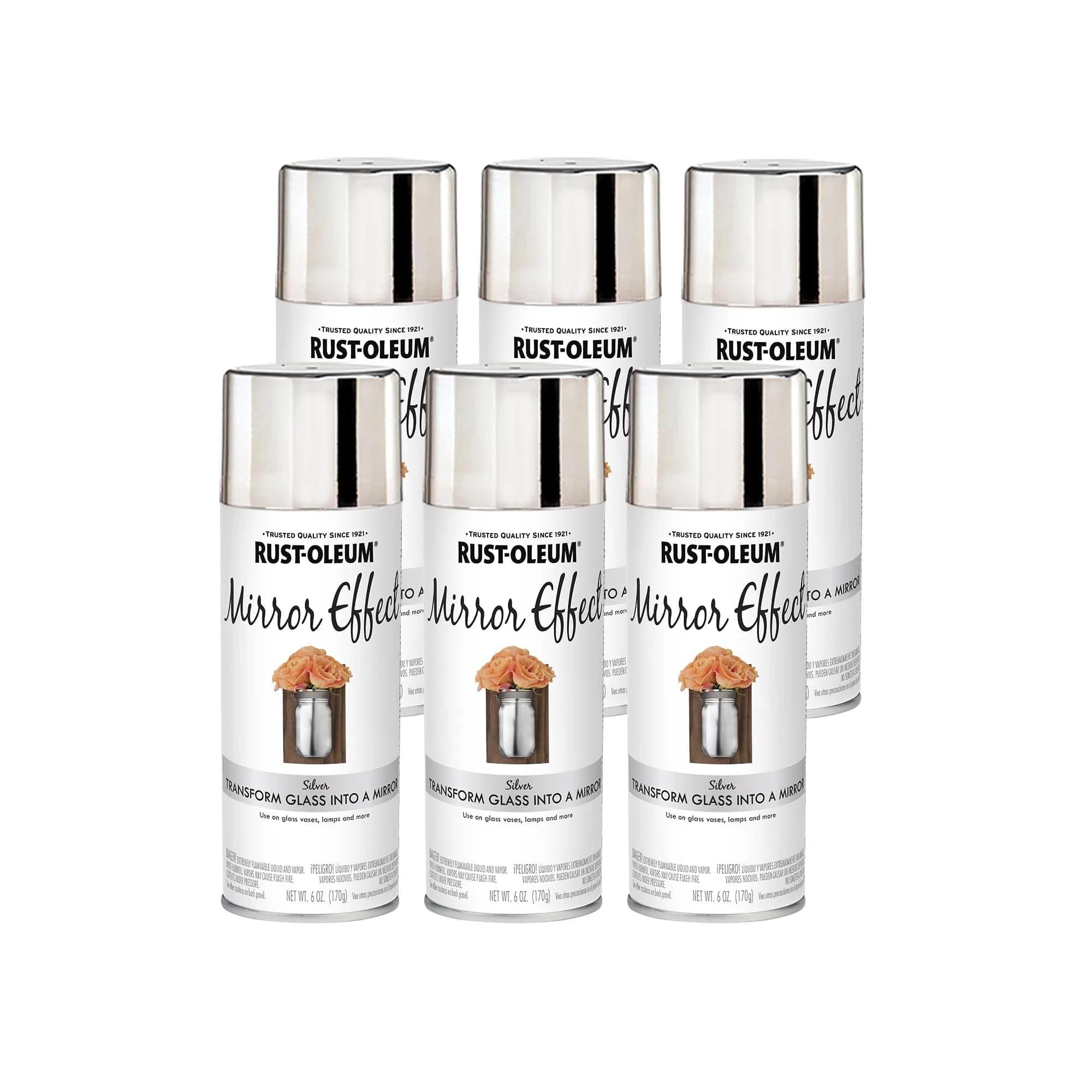 Rust-Oleum Specialty Mirror Effect Spray Silver 6 Ounce (Pack of 6) | Creates Reflective Mirror Finish on Glass - main product image