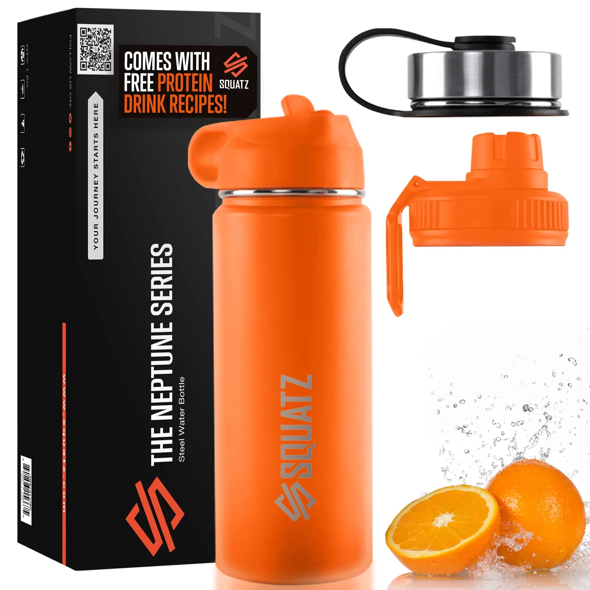 SQUATZ 18 Oz Neptune Series Steel Water Bottle | Double Wall Vacuum Insulated Flask with Handle Strap for Gym & Travel