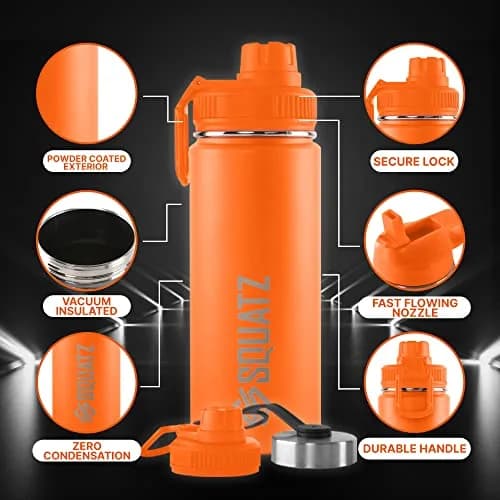 SQUATZ 18 Oz Neptune Series Steel Water Bottle | Double Wall Vacuum Insulated Flask with Handle Strap for Gym & Travel thumbnail 6