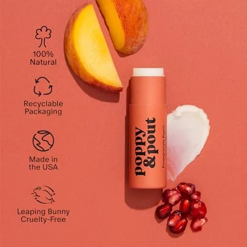 Poppy & Pout Lip Care Set | Lip Balm & Scrub | Sustainable Cardboard Tubes & Glass Jars, All Natural, Beeswax, Coconut Oil, Cruelty Free, Exfoliating & Moisturizing Lip Treatment (Pomegranate Peach) thumbnail 5