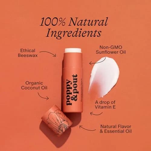 Poppy & Pout Lip Care Set | Lip Balm & Scrub | Sustainable Cardboard Tubes & Glass Jars, All Natural, Beeswax, Coconut Oil, Cruelty Free, Exfoliating & Moisturizing Lip Treatment (Pomegranate Peach) thumbnail 7