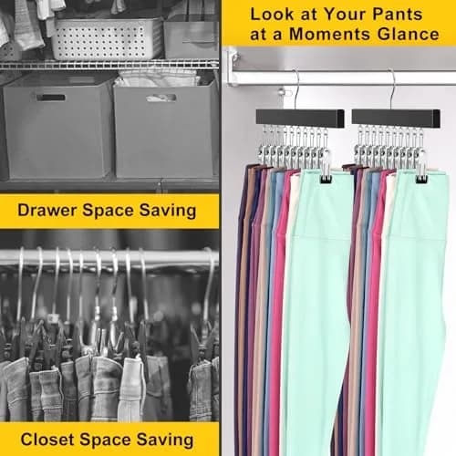 ORROENS Legging Organizer for Closet, 2 Pack Pants Hangers with Clips, 15.8in (40.1cm) Width thumbnail 6