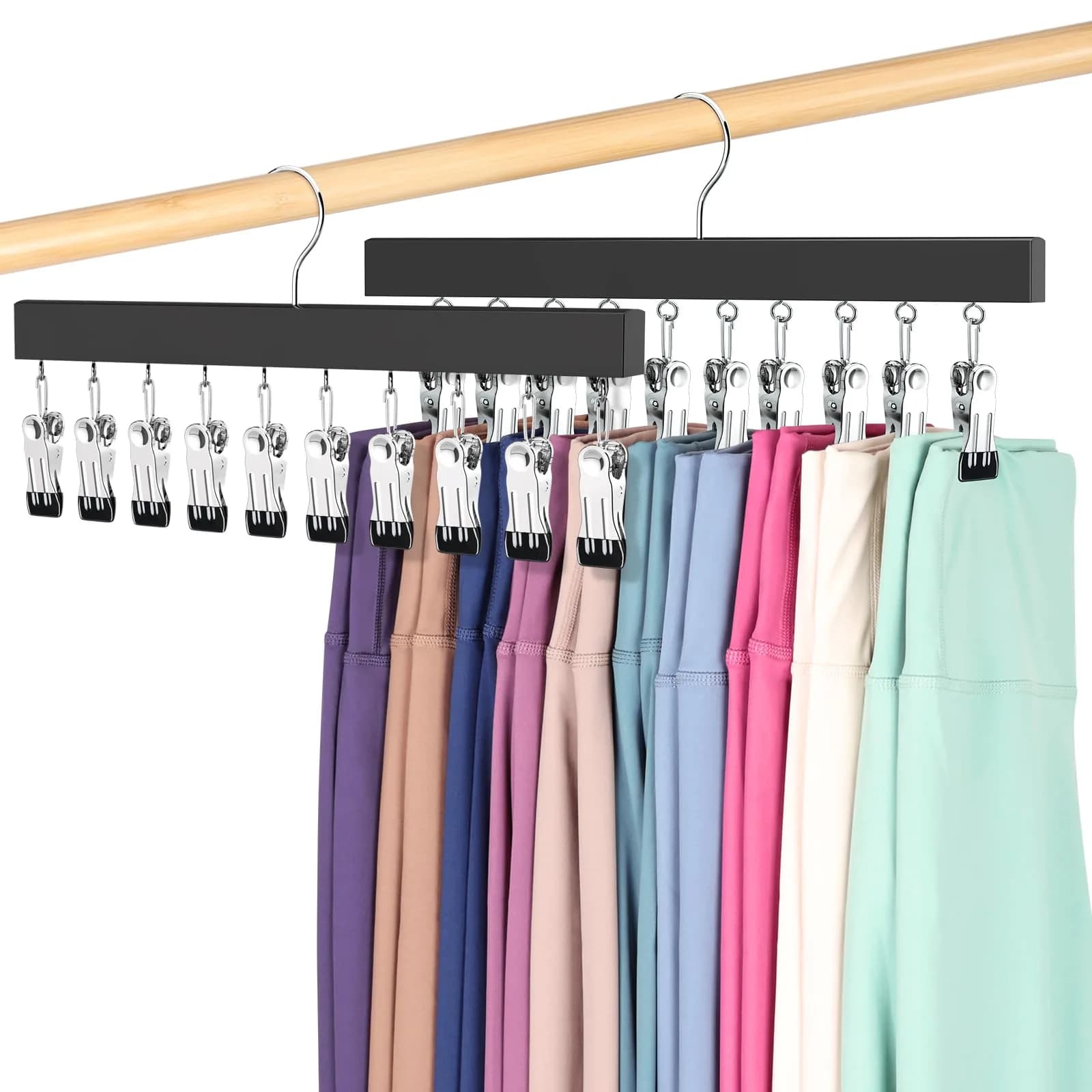 ORROENS Legging Organizer for Closet, 2 Pack Pants Hangers with Clips, 15.8in (40.1cm) Width