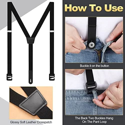 Eurzom Black Hidden Suspenders for Men Under Clothes Y-Back, 2.5cm (1") Wide, 75-120cm (30-47") Adjustable Length thumbnail 3