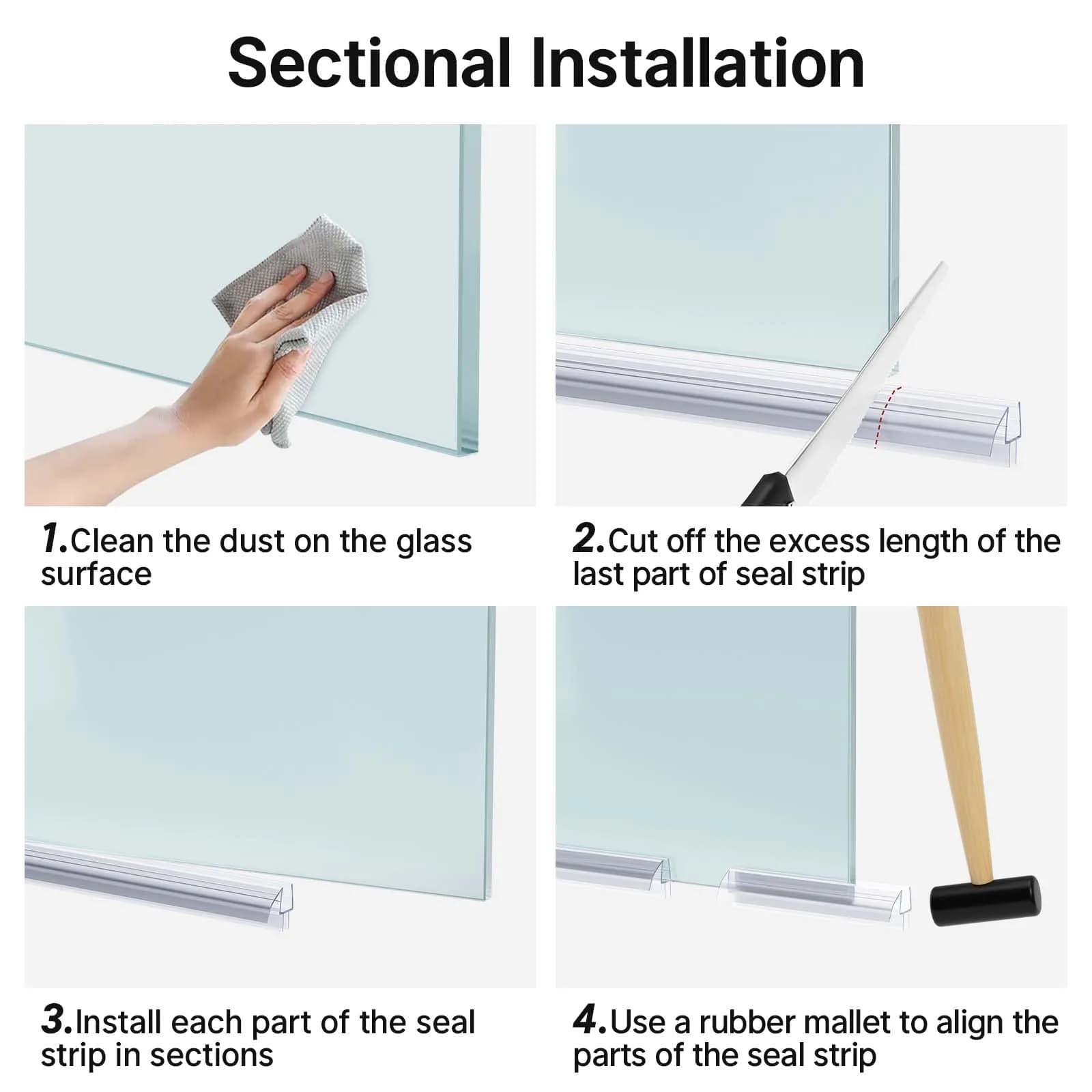 AmazerBath 3-Section Segmented Shower Door Bottom Seal for 3/8" (10mm) Glass - 15.75" x 3 Pieces | Prevents Water Leaks - view 5
